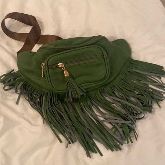 Crossbody fringe vegan green leather - Picture 4 of 4